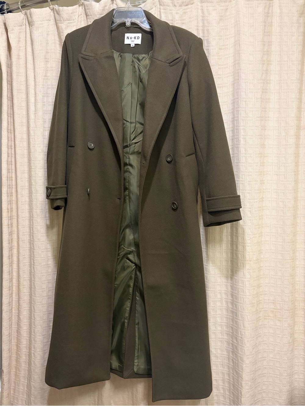 Women’s Long Olive Green Double-Breasted Coat